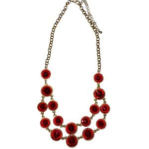 Women’s Gold Double Chain Necklace With Ruby Red Stones. Super Cute And Elegant.